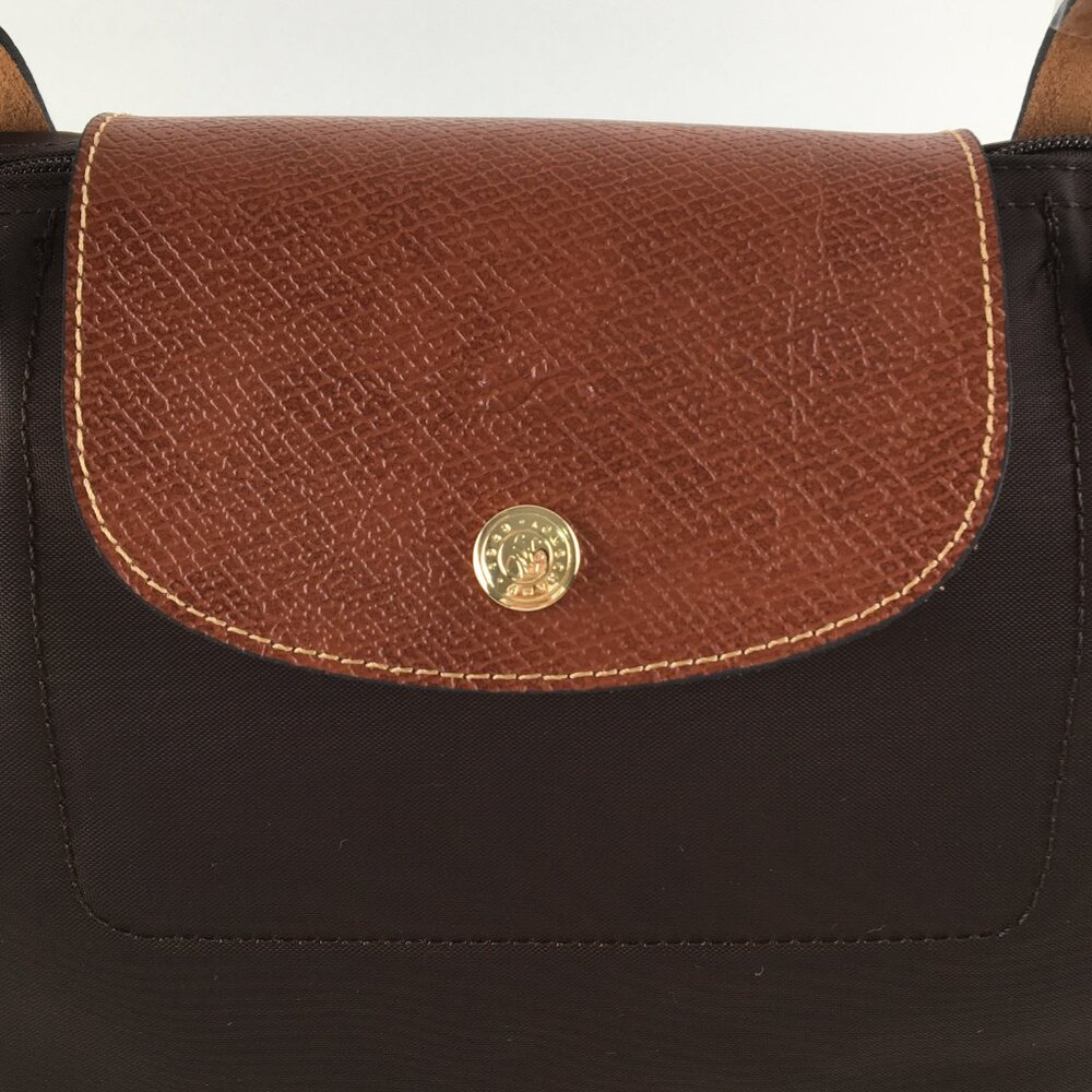 Longcham Green Pliage large Tote Bag in Ebony brown color - Picture 7 of 13